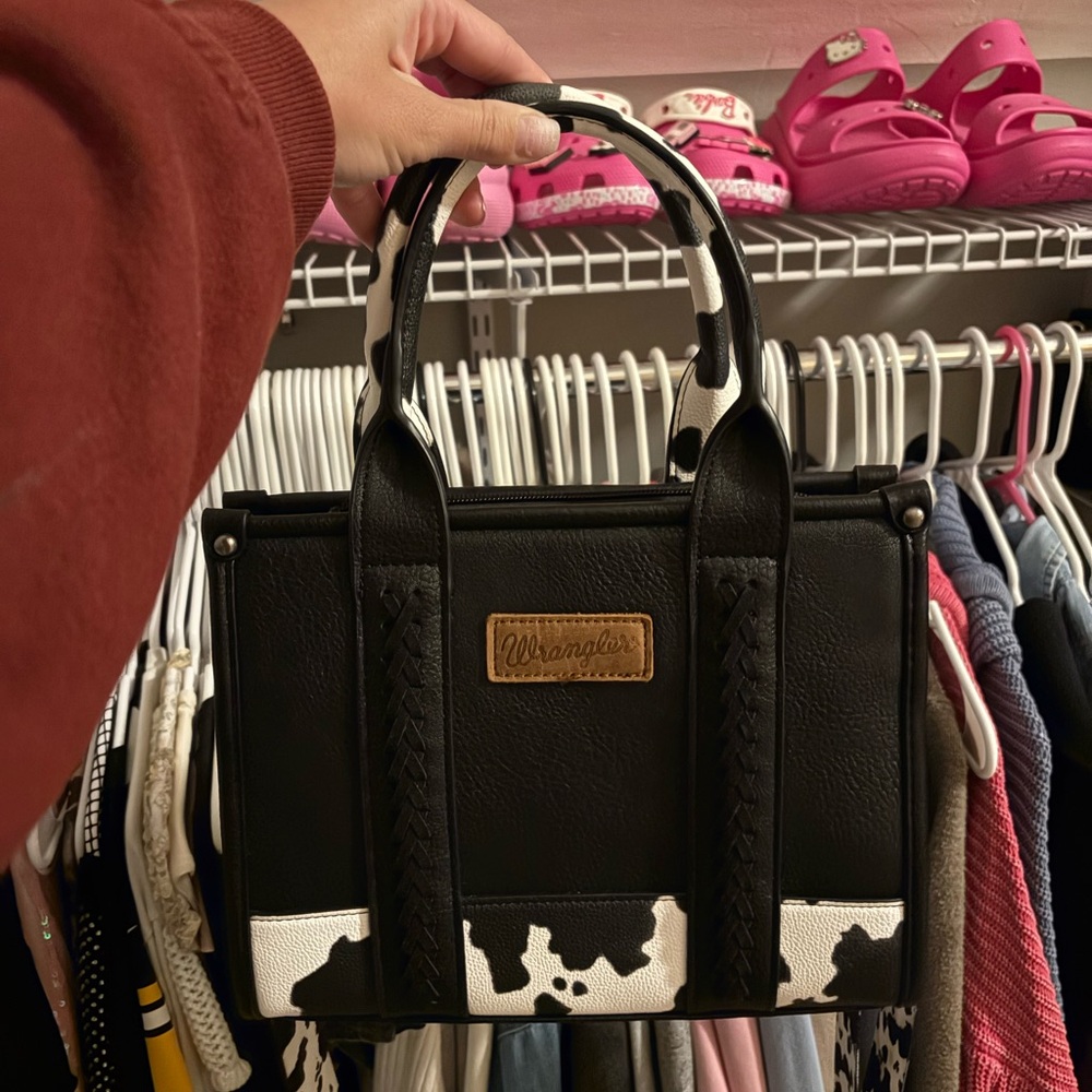 Wrangler Black & White Cowhide-Print Satchel
